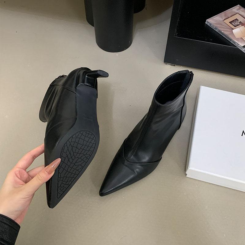 Fashion Fashion Stretch Women Ankle Boots Shoes Zippers Footwear Pointed Toe Ladies ShorBoots With Square Heels Shoes Female Pumps
