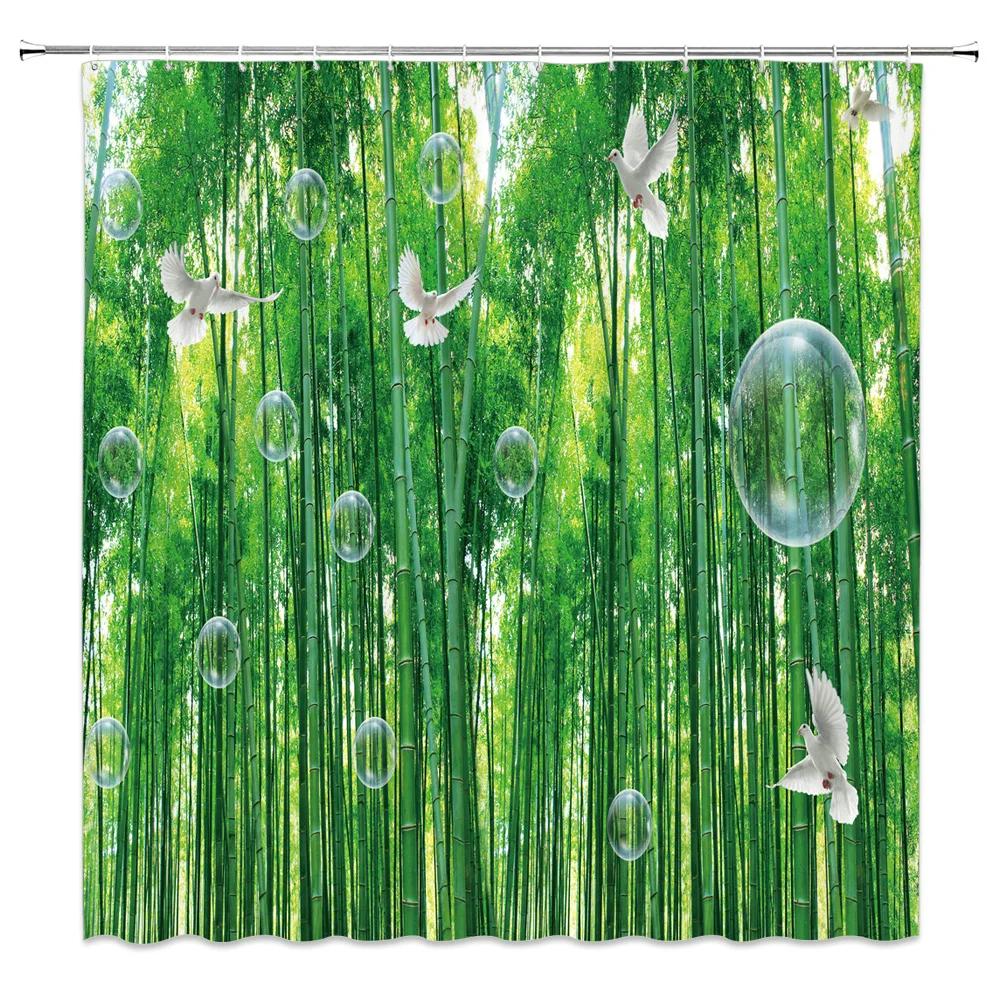 Green Tropical Plants Shower Curtain Bathroom Waterproof Polyester Shower Curtain Leaves Printing Curtains for Bathroom Shower