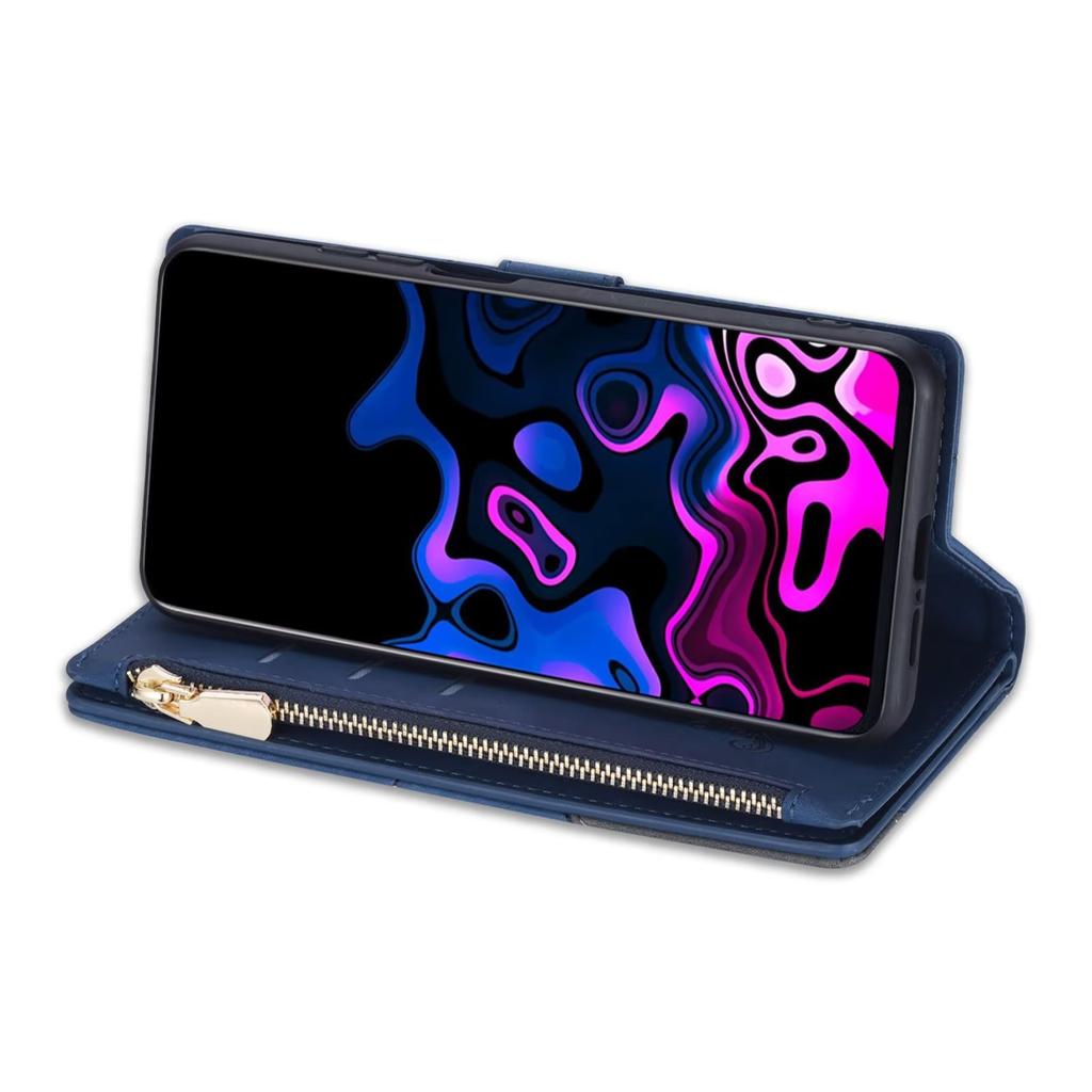 Suitable for Samsung S21 mobile phone leather case iPhone14 contrasting color multi-card zipper wallet S23plus hand strap