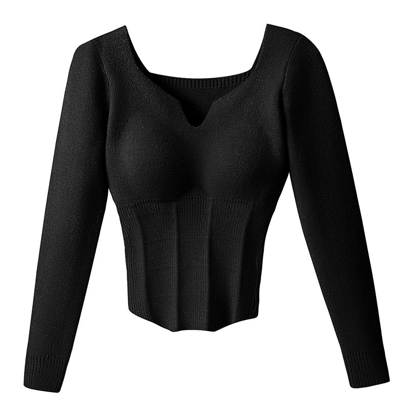 Autumn Winter Women's Knitted Sweaters Velvet Undershirt Thermal Underwear with Chest Pad