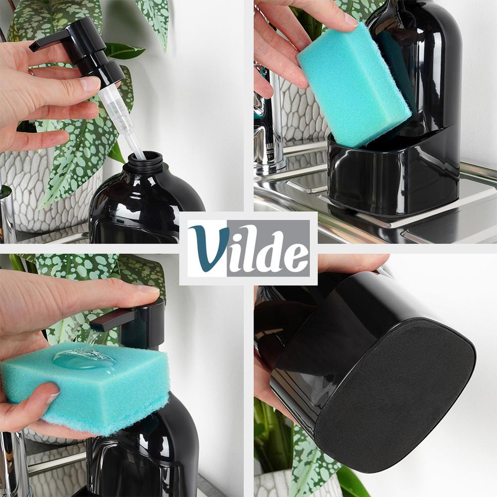 Kitchen Dishwashing Liquid Dispenser Sponge Container Scourer Black for Sink