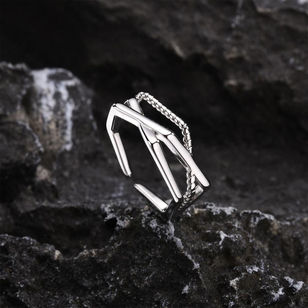 Geometric Twist Weave Ring for Men Boys,Stacked Open Finger Rings,Adjustable Hiphop Minimalist Statement Jewelry Gift for Him