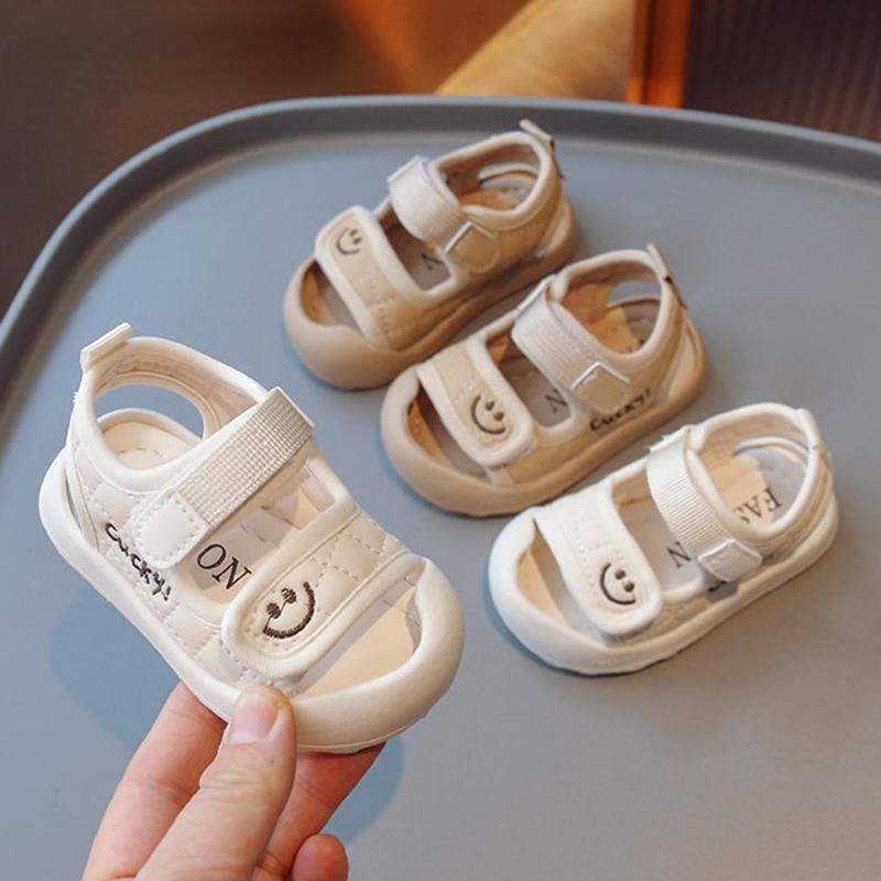 New Solid Baby Girls Boys Sandals Smile Face Embroidery  Sandals for Children Closed Toe Soft Sole Anti Slip Kids Beach Shoes
