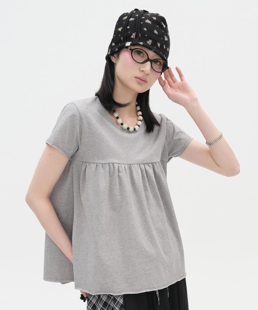 Taibseobiseu Gathered Shirring Top [Gray]
