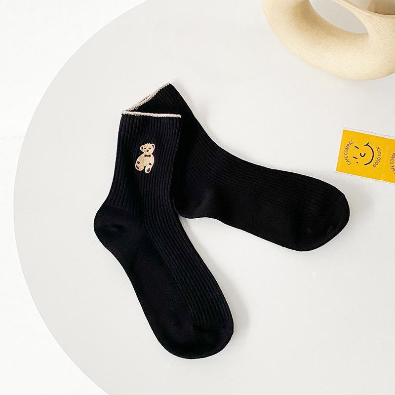Little Bear Korean Style Women's Mid-Calf Socks - Autumn/Winter Medium-Thick Cartoon Trendy Long Socks