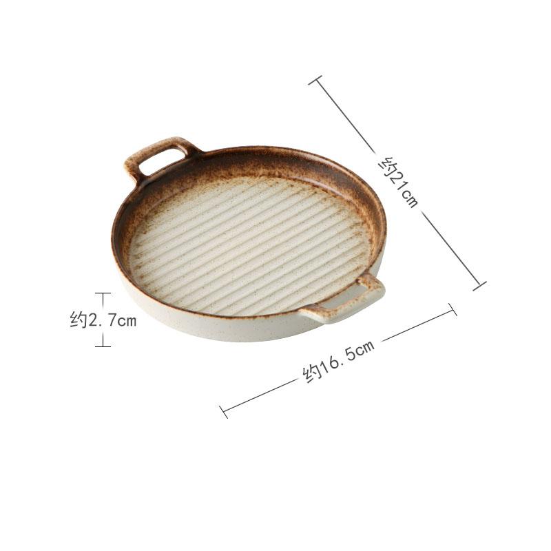 Double Ear Horizontal Texture Disc Ceramic Flat Plate Baking Plate Barbecue Plate Steak Plates Molecular Cooking Retro Tableware
