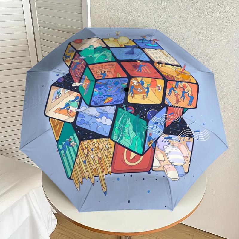 

1pc Life Moments Puzzle Cube Umbrella with Plastic Handle,Suitable for All Seasons Home Travel Outdoor UmbrellaDD001