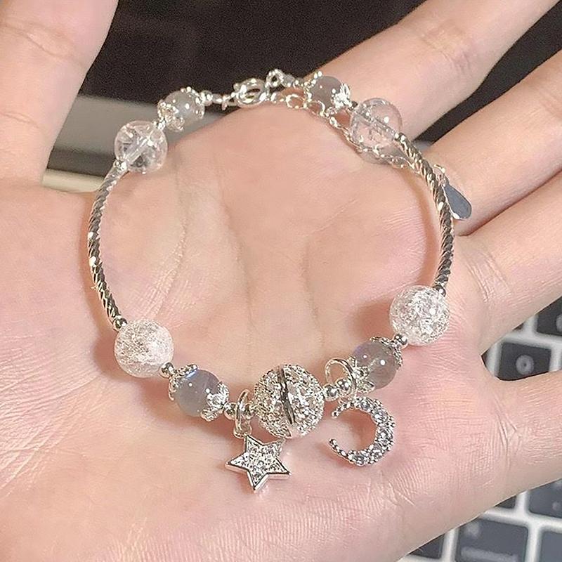 

Модный милый браслет из бисера и кристаллов для девочек, браслеты с подвеской в виде звезды и луны, ювелирные аксессуары, подарки для дружбы A2