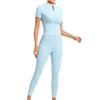 European & American Solid Color Yoga Two-Piece Set: Short Sleeve Top & Nine-Point Pants