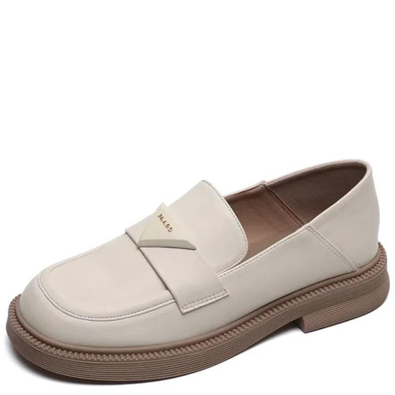 Spring New Women'S Leather Shoes Mid Heel Loafers British Style Black Casual Shoes Banquet And Office Wear Fashion Design