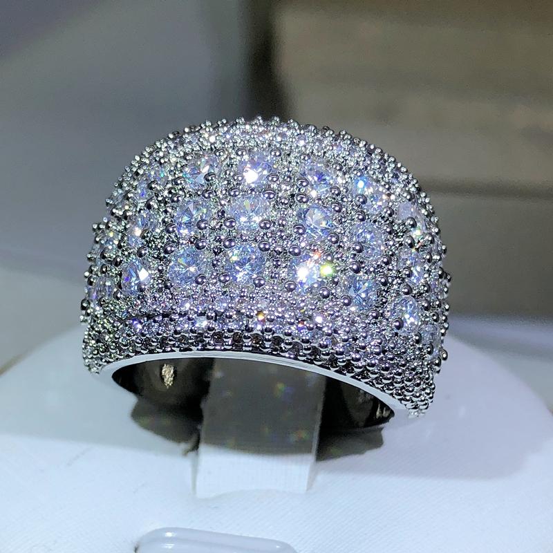 

New Luxury Round 925 Sterling Silver bling zircon Engagement Ring For Women Lady Anniversary Gift Jewelry Bulk Sell 8 білий