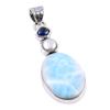 Natural Republic Larimar,Pearl 925 Solid Sterling Silver Jewelry Pendant 2" L8L15