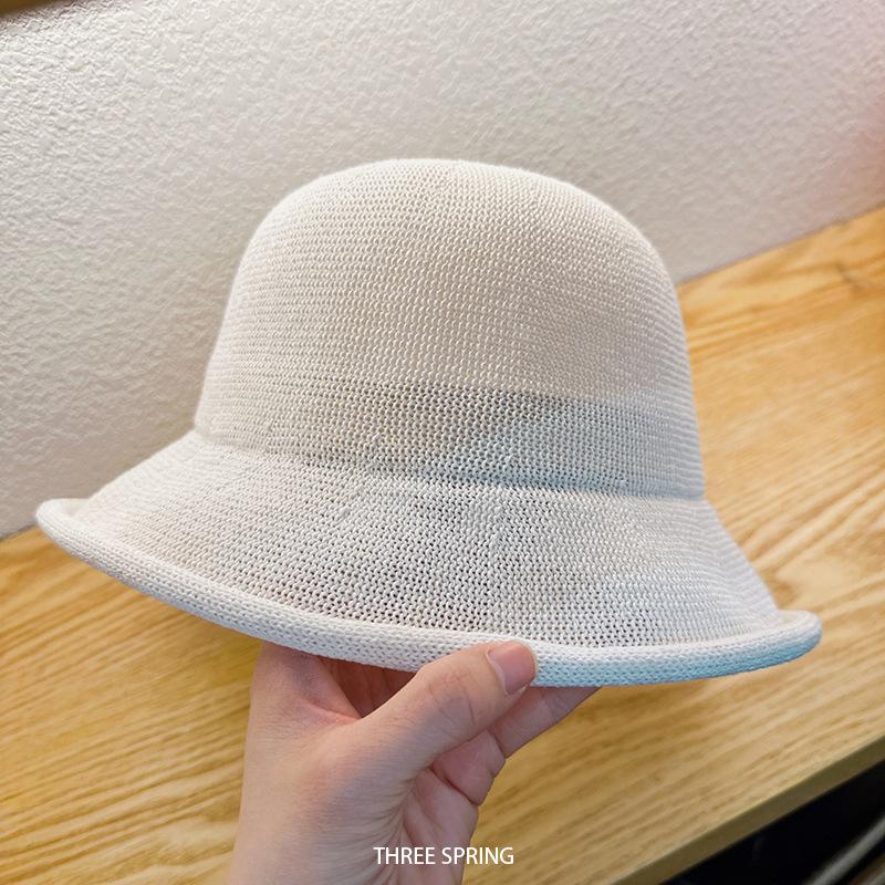 Koreanischer Stil Frühes Frühjahr Japanisches Papier Eimerhut Damen Lässig Gestrickt Aufgerollter Rand Beckenhut Sonnenschutz Visierhut