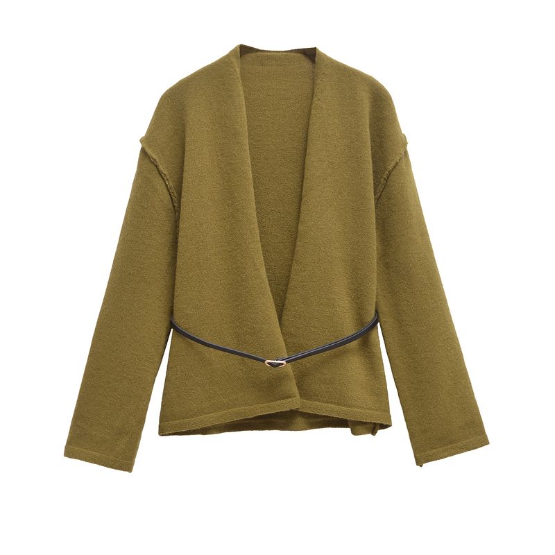 

Kaslead New Arrival Women s Clothing Fashion Style Fashion Waistband Long Sleeves V-neck Knitting Jacket Outwear 2893122 Olive green S