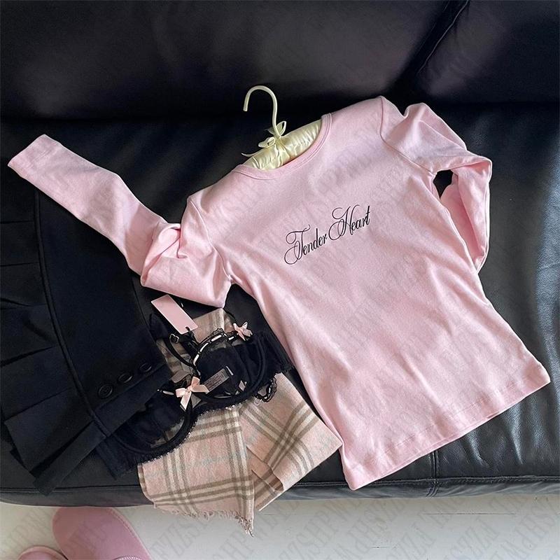 Y2K Emo-tjej Gotiska Bokstäver Tryckt Avslappnad Långärmad T-shirt Harajuku Retro Punk Rock Hip Hop Estetisk Topp Dam Streetwear
