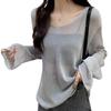 Belle Cie Openwork Knit Loose Long Sheer Women's Top, Fit, Sheer, Sleeves, (ST/No. 22009) (Gray)