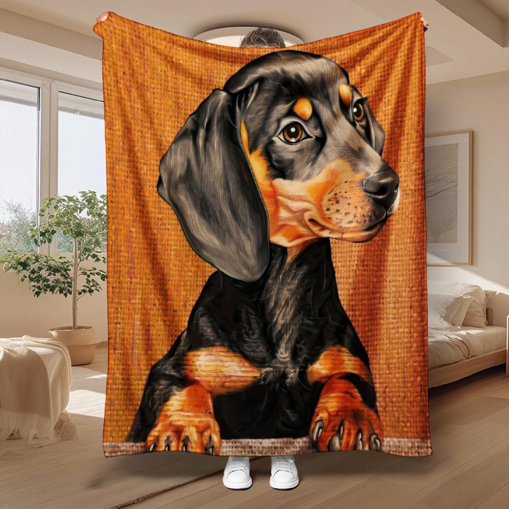 Dachshund Dog Art, Pet Lover Gift, Soft Cozy Blanket, Realistic Puppy Design, Multi-Purpose Home Decor, Warm Comfort Throw