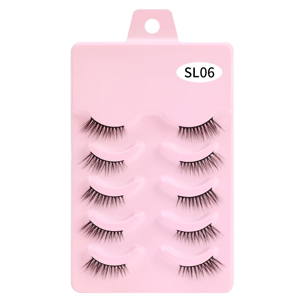Halv øyevipper 5 par naturlige fluffy falske øyevipper Manga Lash 3D Faux Mink vipper Myk vingede vippeforlengelse Makeup Tool