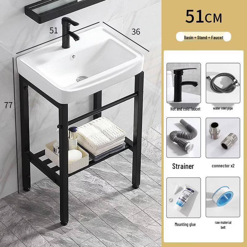 Stainless Steel Bracket Ceramic Wash Basin with Faucet