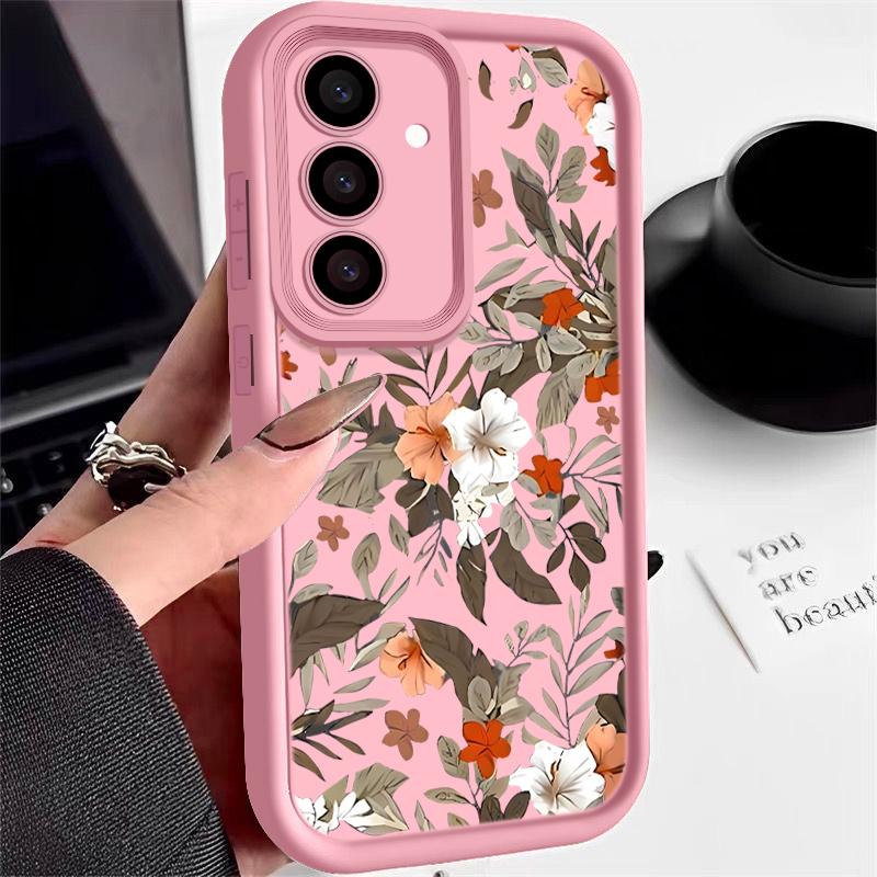 

Матовый противоударный чехол для телефона цвета конфет для Samsung S25 S24 S23 Ultra Plus S22 S21 S20 Fe A55 A54 A53 A35 A34 A25 A15 цветочный узор TPU мягкий чехол Samsung A56 розовый