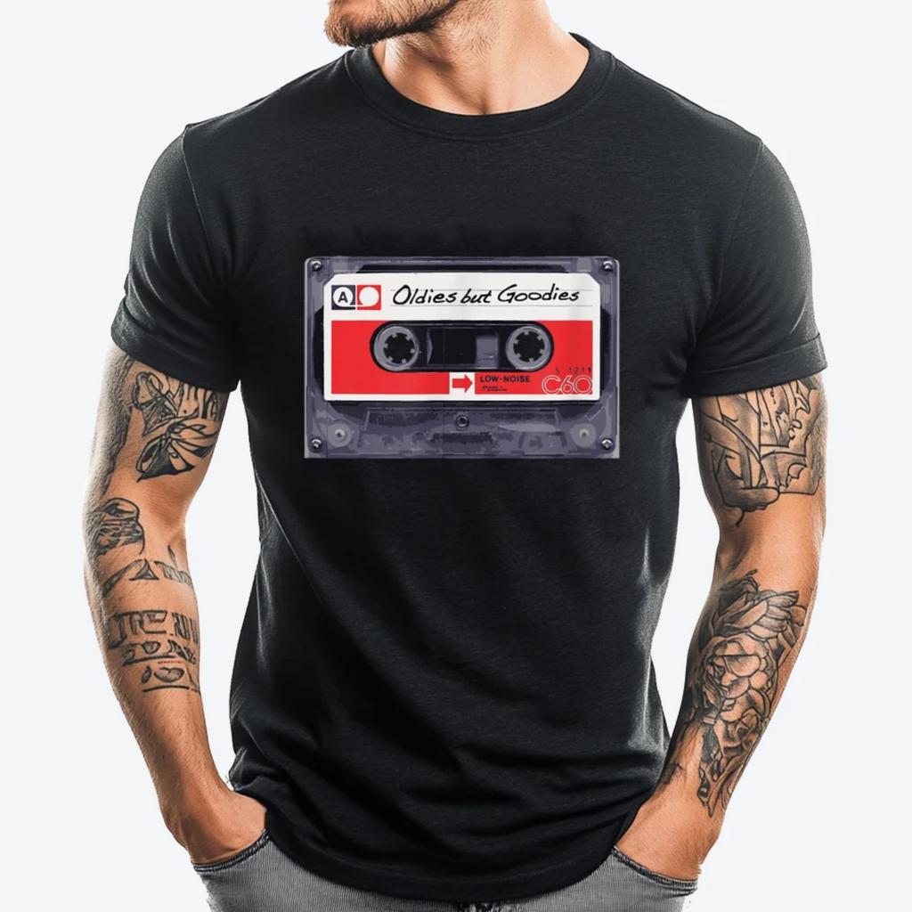 Retro Cassette Tape With Oldies But Goodies Music Black Graphic T Shirts Designer Clothes Men Creative