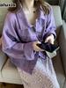 Small Size Loose Fit Slim Purple Denim Short Jacket Women Spring Korean Style Casual Top