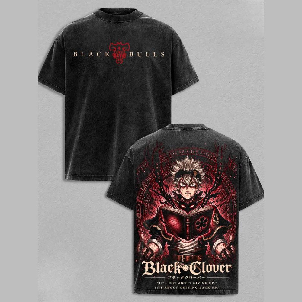 Japanese Anime Black Clover Asta T-shirt Vintage Washed Oversized T Shirt Short Sleeve 100% Cotton Tees Tops Men Women Clothing
