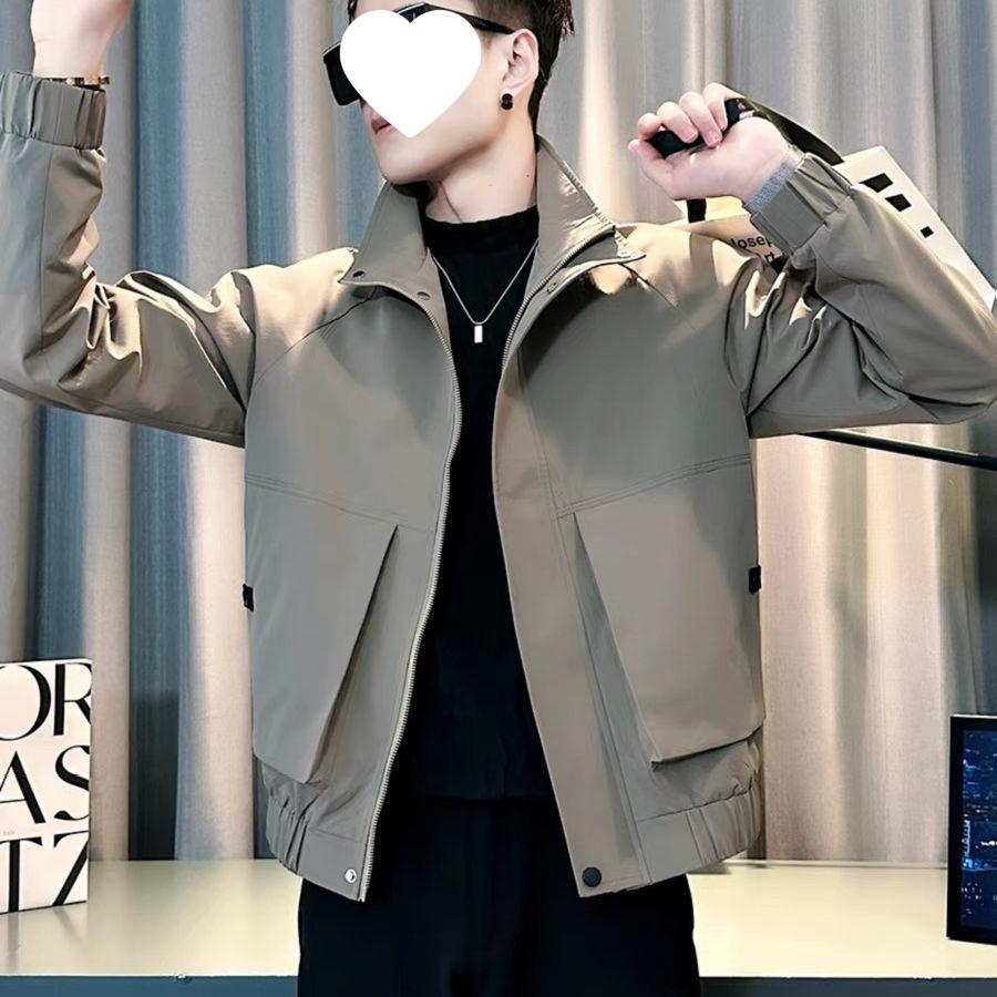 Men's Khaki Stand Collar Casual Jacket - Handsome & Trendy for Spring/Autumn