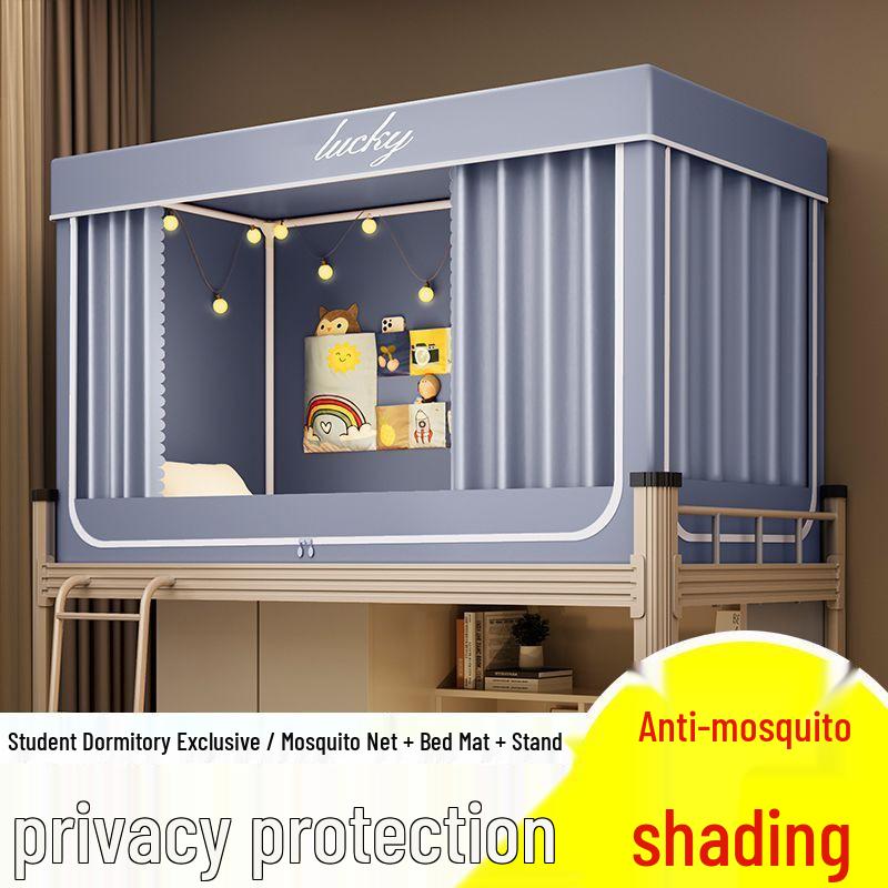 Upper Bunk Dorm Bed Curtain & Mosquito Net with Three-Open Doors - Blackout for Summer