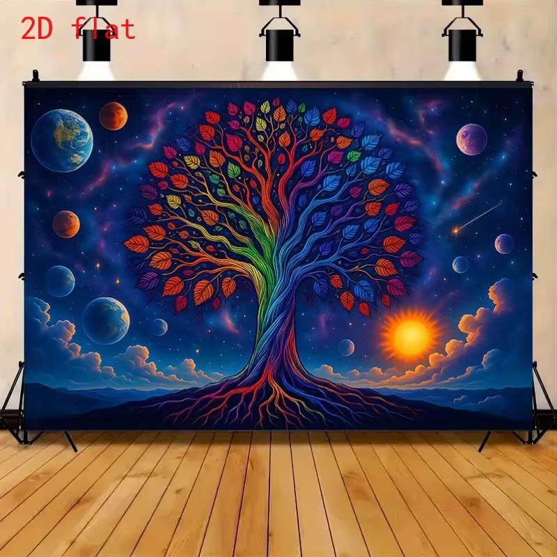 2D Meditation Photo Booth Backdrop with Colorful Tree of Life and Stars