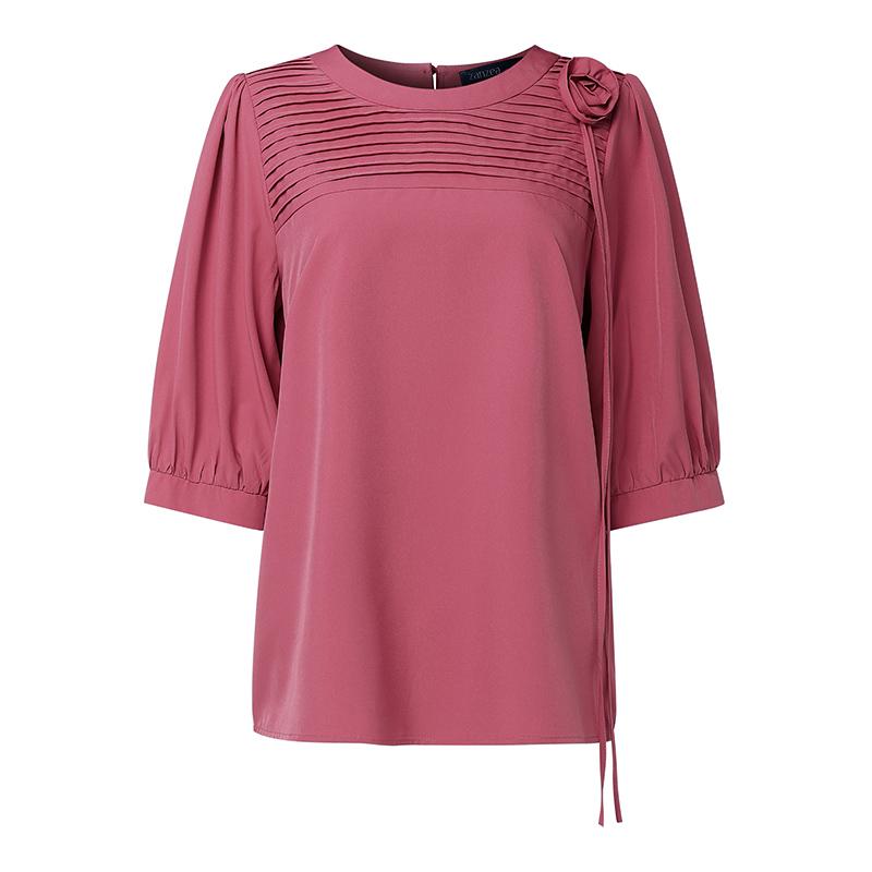 ZANZEA Dámska ležérna blúzka s okrúhlym výstrihom, jednofarebná, s polovičným rukávom