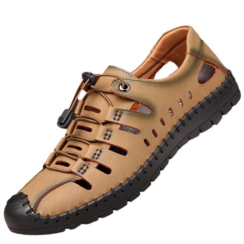 Δερμάτινα Ανδρικά Σανδάλια Αντιολισθητικά Παραλίας Εξωτερικού Χώρου Δερμάτινα Σανδάλια Ανδρικά Παπούτσια Τρύπες Μαλακή Σόλα Αναπνεύσιμα Κοίλα Καθημερινά Κοίλα Παπούτσια
