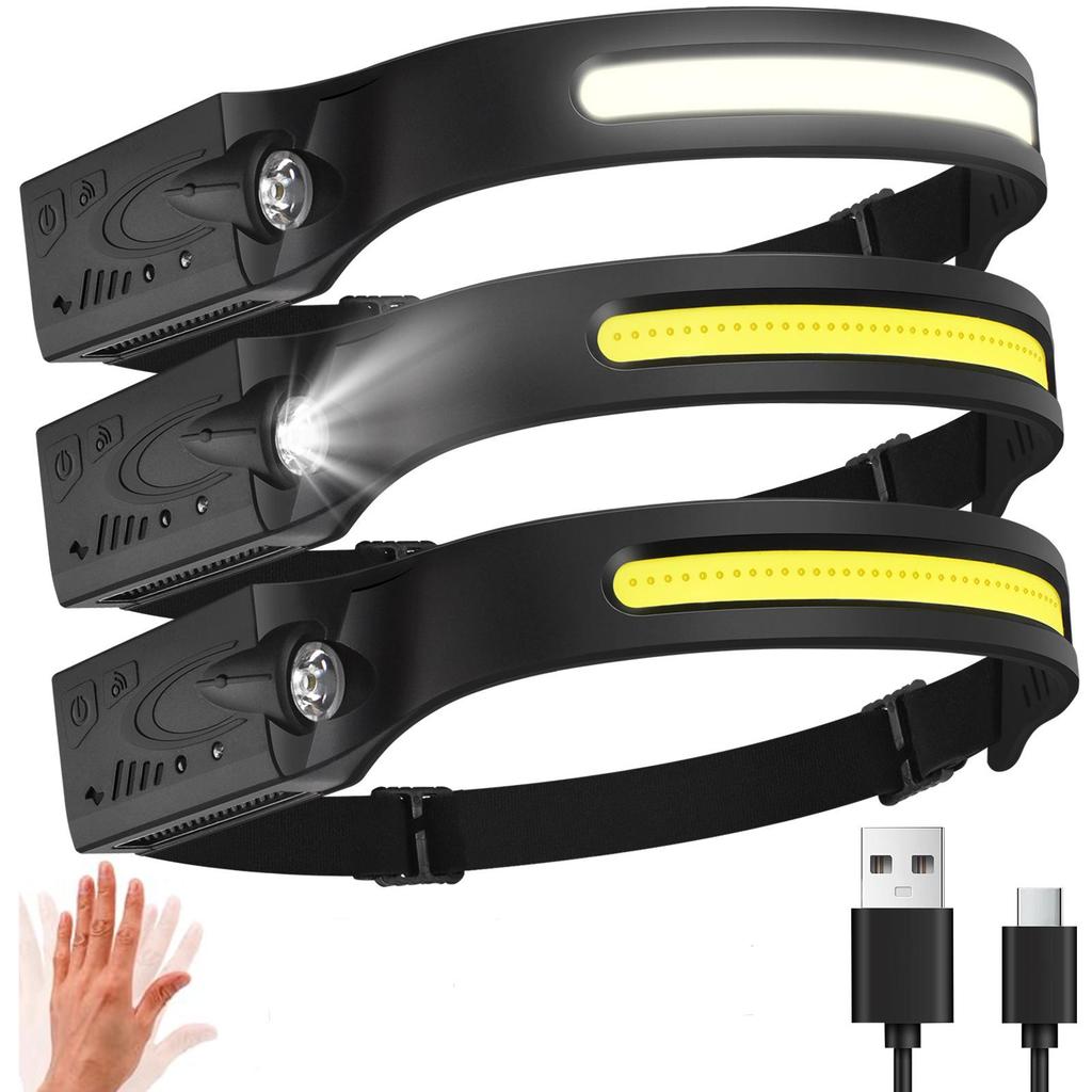USB Rechargeable LED Headlamp for Cycling & Night Running - High-Intensity, Cross-Border Wave-Sensing