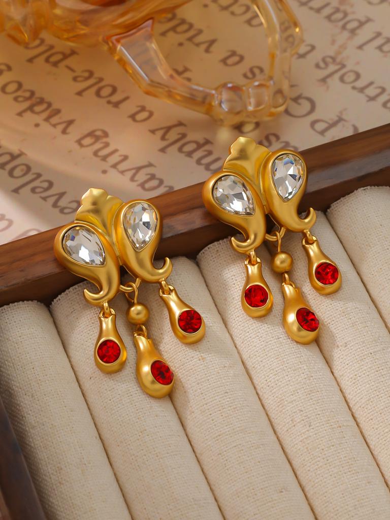 Medieval Vintage Jewelry Court Antique Geometric Classic Plated 18K Real Gold Gemstone Necklace Bracelet Stud Earrings