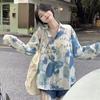 Women's Long Sleeved Shirts Contrast Color Graffiti Printing Versatile Blouses Loose Casual Summer Ladies Jacket