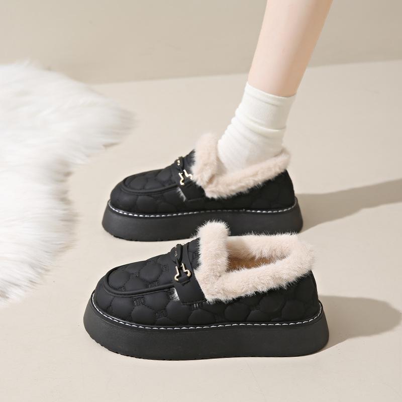 Large Size Women's Shoes Snow Cotton Shoes Winter Thick-soled Piled and Thickened Fluffy Shoes One Pedal Piled Boken Doudou Shoes