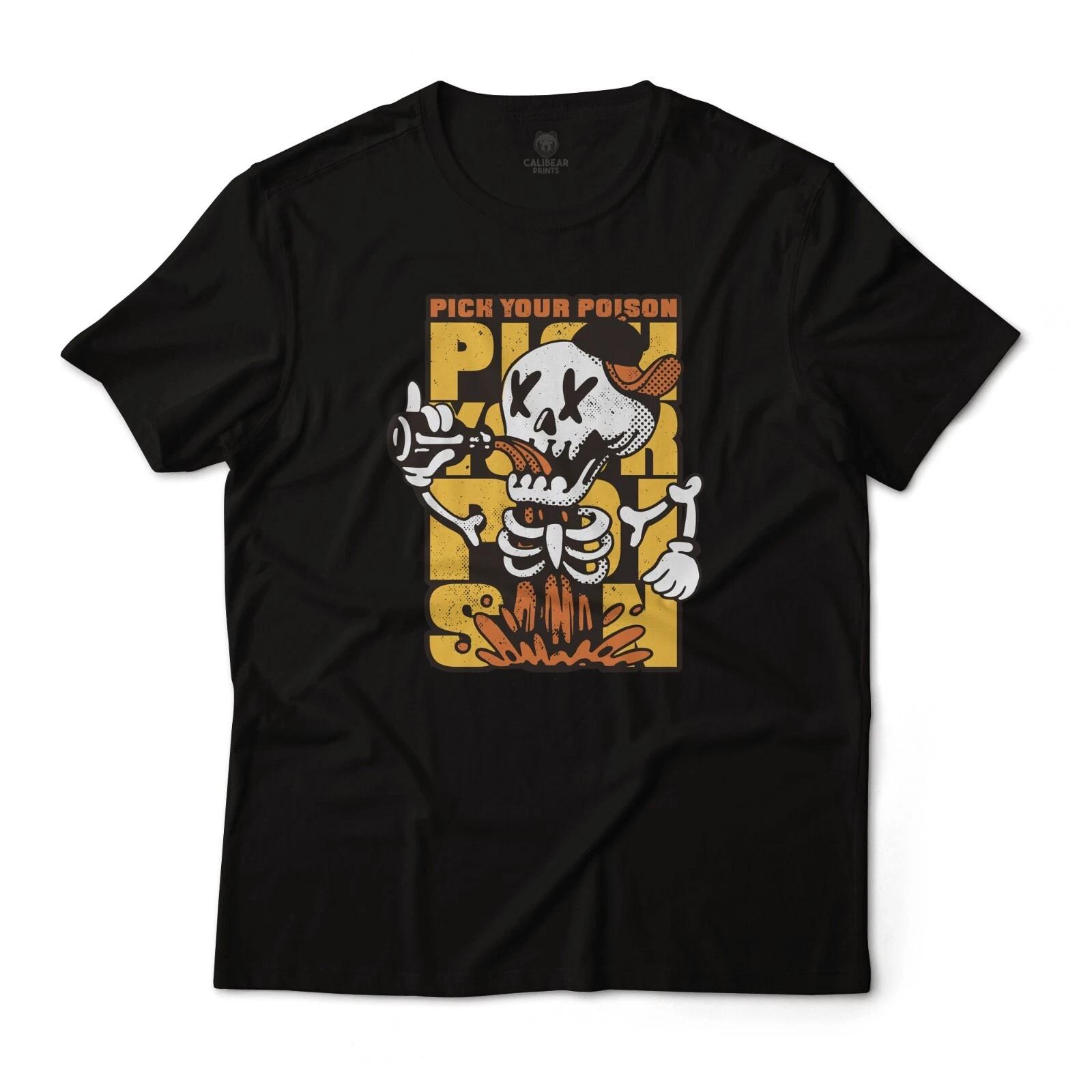 Pick Your Poison Skeleton Drinking Poison Funny Graphic Tee - Unisex M