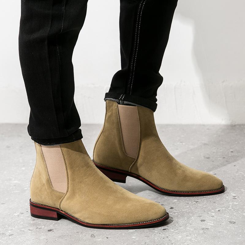 Large Size Velvet Chelsea British Casual High Top Leather Shoes Short Boots Martin Boots