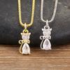 Nidin Light Luxury Elegant Aesthetic Cat Shape Pendant Necklace For Women Pave Rhinestones Cute Clavicle Chain Jewelry Fine Gift