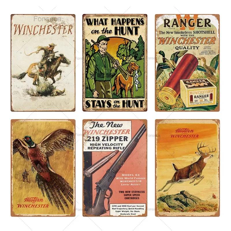 Hunting Tin Sign Plaque Metal Vintage Retro Metal Sign Wall Decor for Man Cave Gun Shop Decorative Metal Plate Hunter Gift