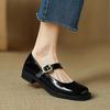 New Comfortable Patent Leather Square Head Small Leather Shoes Buckle Thick Sole Non-slip Women's Shoes Low Heel Large Size Shoes Casual Solid Colo