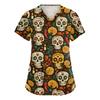 Women's V-Neck Short Sleeve Work Top with Pockets Print Caregiver Uniform Shirt