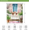 Kids Funny Dog Shower Curtain Cute Hilarious Animals Puppy Wooden Window Floral Flowers Bubbles Leaves Plant Botanical Fabric