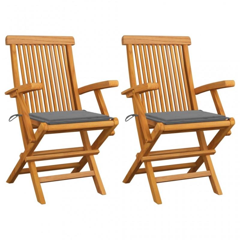 Day and Night - Day and Night Garden Chairs 2 Pcs Solid Teak Wood with Gray Cushions