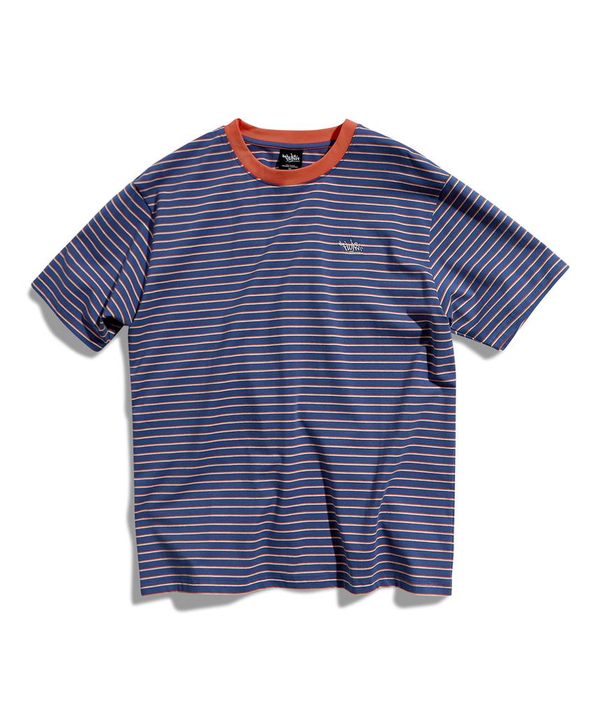 Peullukeu Casual Striped Short Sleeve T-Shirt Navy Fst344