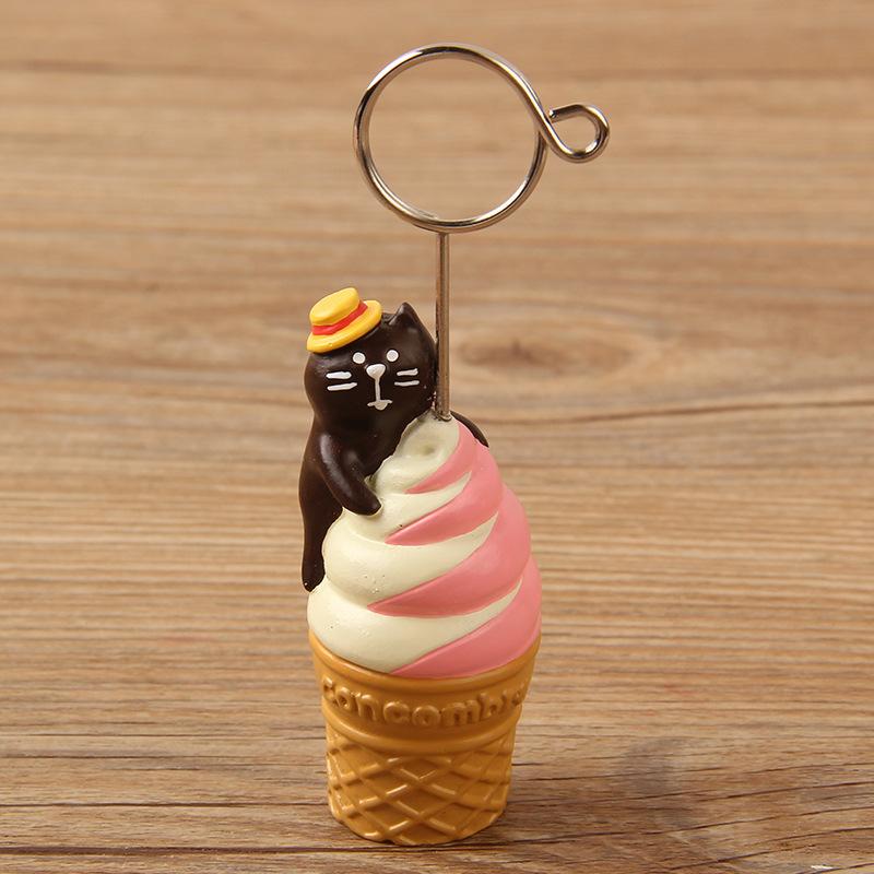 

Summer Ice Cream Message Folder Cat Miniature Scene Decoration Office Desk Note Folder Photo Card Holder Desk Accessories