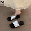 Late evening wind Mori retro brown wedge heel one-word slippers women's outerwear 2025 summer with skirts Birkencool slippers