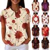 Women Button Front Knit Halloween Print Top Short Sleeve Casual Shirt with Collared Neck and Relaxed Fit