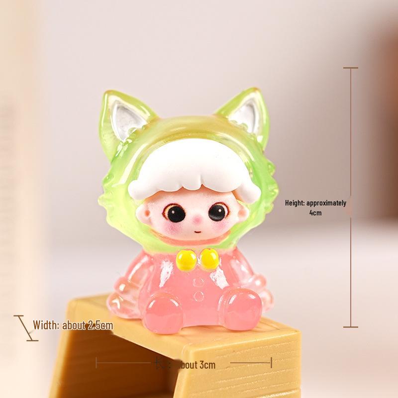 Luminous Dimoo Fox Resin Figurine: Trendy Handmade DIY Desktop Decoration - Cute Mengli Toy