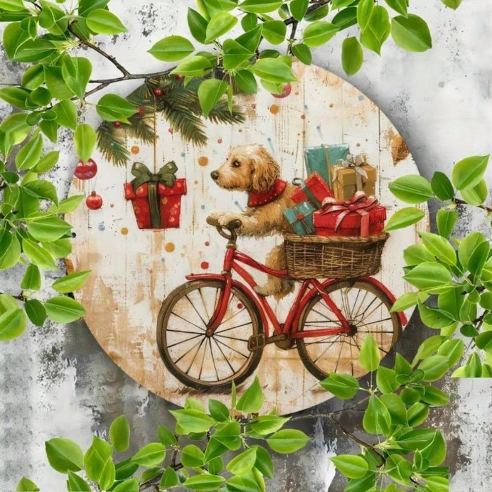 Vintage Cycling Dog Metal Tin Sign Wall Art Rustic Farmhouse Decor